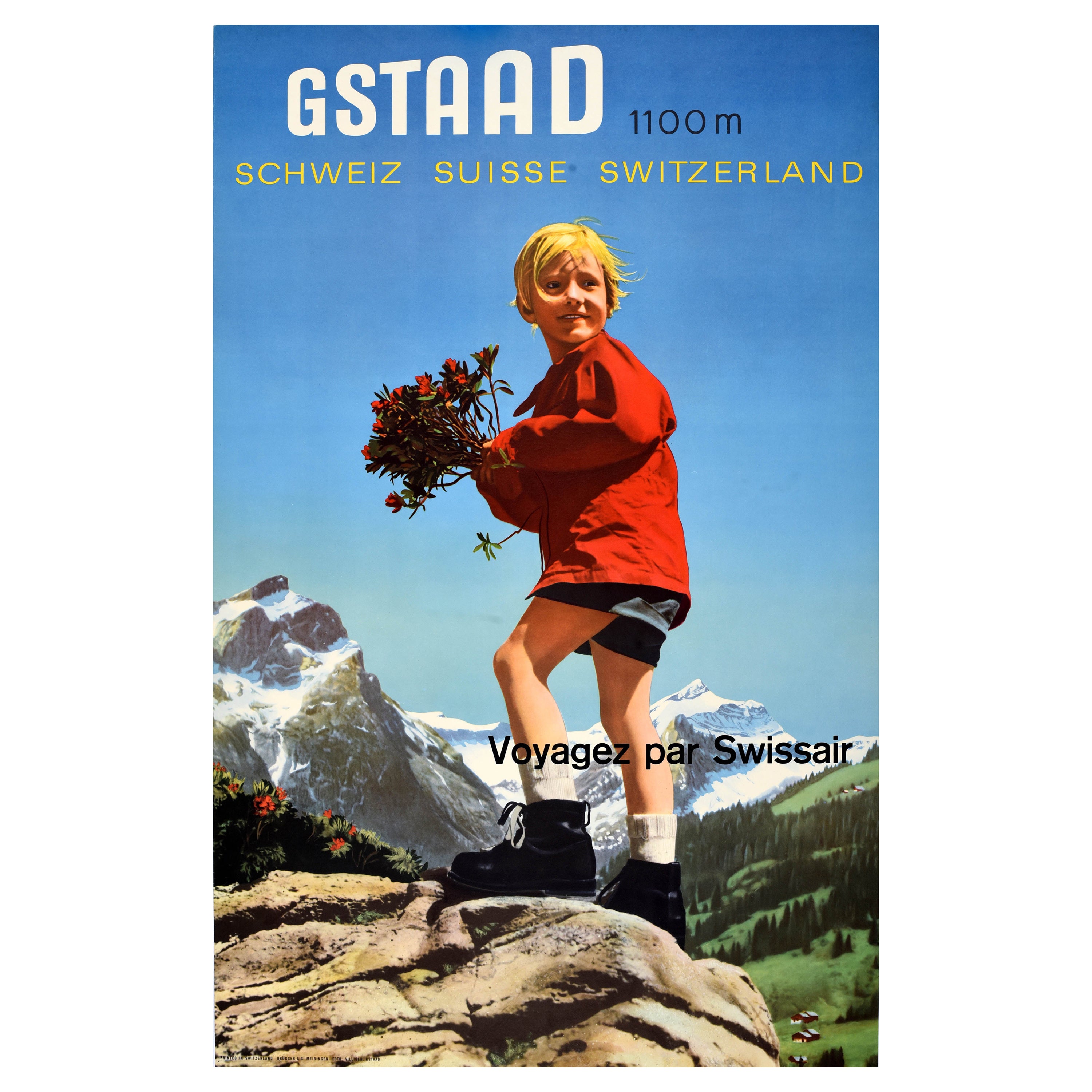 Original Vintage Travel Poster Gstaad Swissair Switzerland Franz Villiger Suisse For Sale