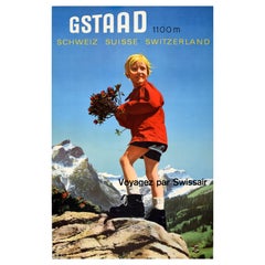 Affiche de voyage vintage d'origine Gstaad Swissair Suisse Franz Villiger Suisse