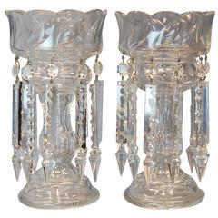 Impressive Pair of Clear Glass Early 20th Century Mantel Lustres