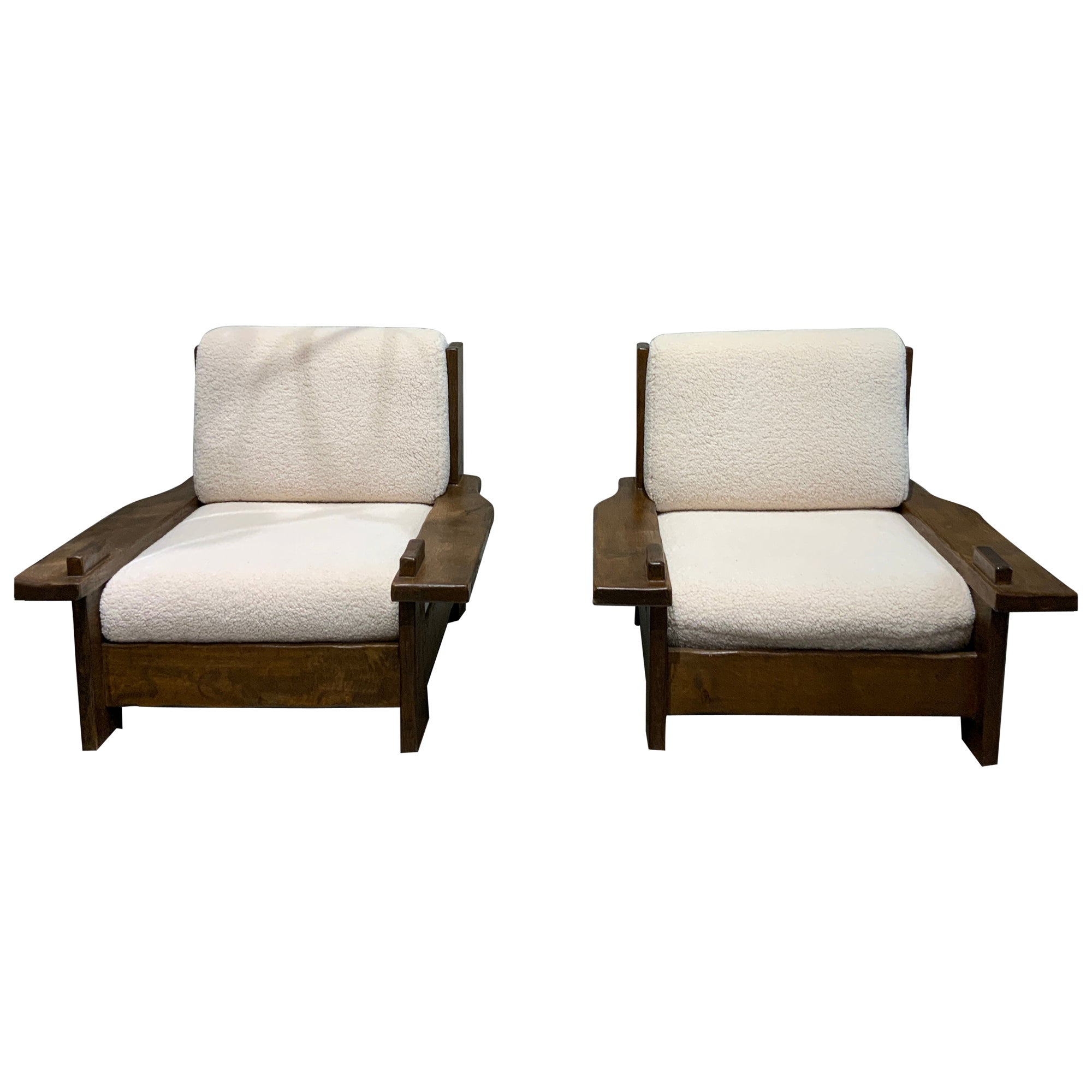 Impressive pair of brutalist lounge chairs France circa 1970 For Sale