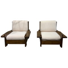 Vintage Impressive pair of brutalist lounge chairs France circa 1970