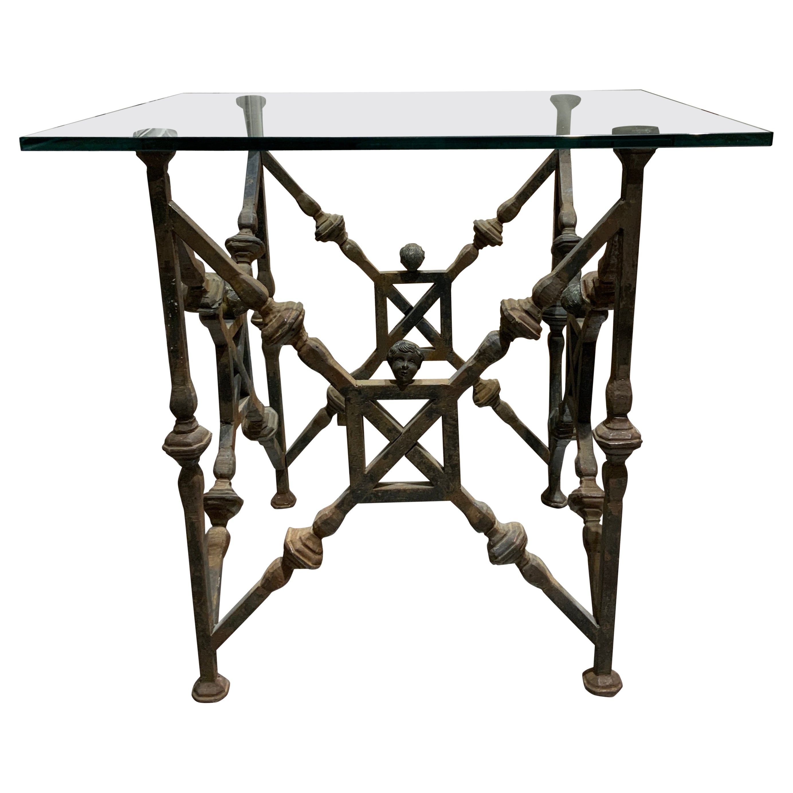 Italian table in solid iron and bronze heads Sicily circa 1950 For Sale