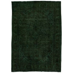 11 x 16 Vintage Overdyed Persian Wool Rug With Medallion Design In Green