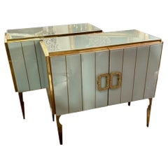 Murano Glass and Brass Side Cabinets