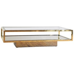 Retro Italian Brass, Chrome, Mirrored, & Glass Coffee Table, likely 1970’s