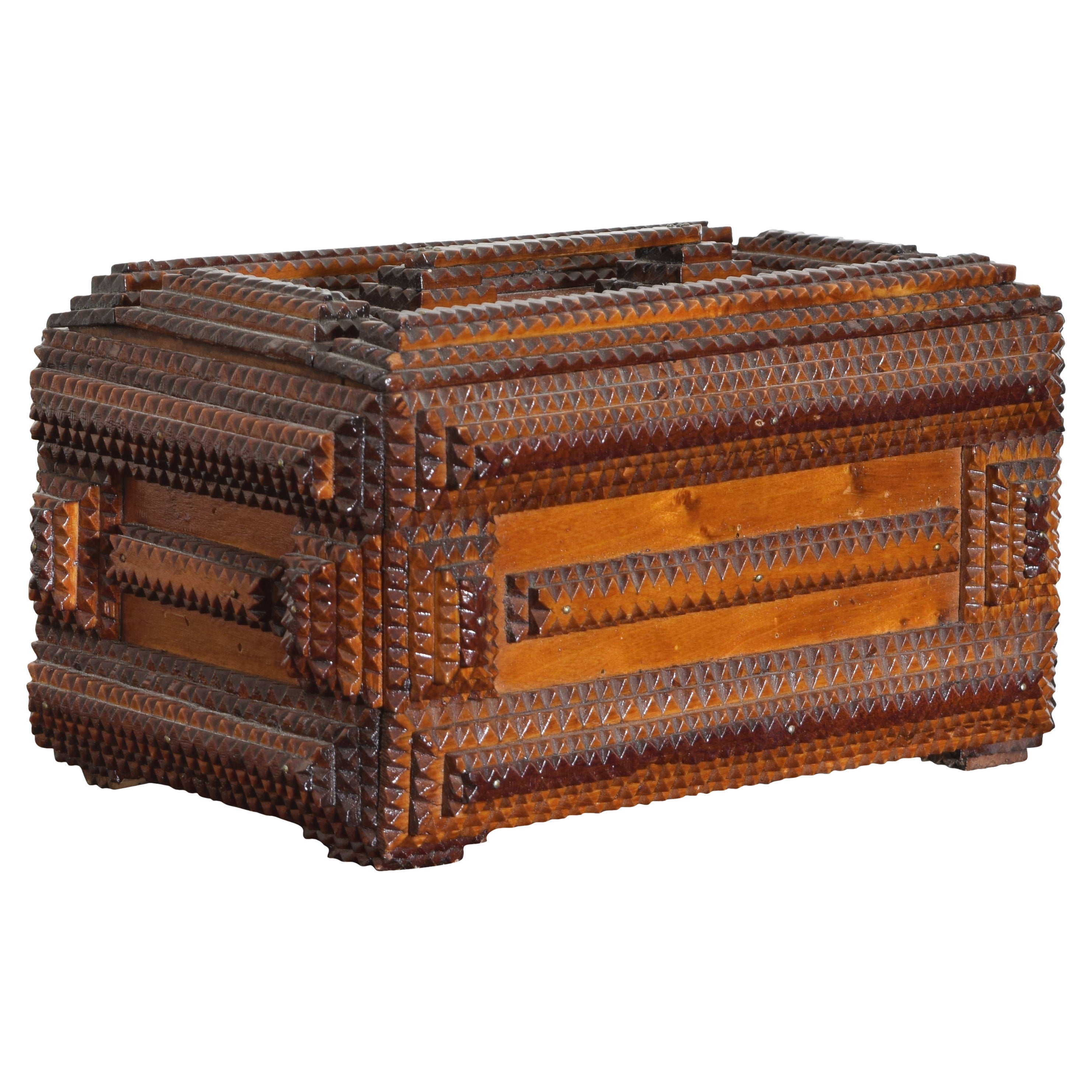 Continental Carved Wood Tramp Art Box, 1st quarter 20th century For Sale