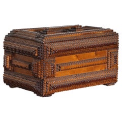 Continental Carved Wood Tramp Art Box, 1st quarter 20th century