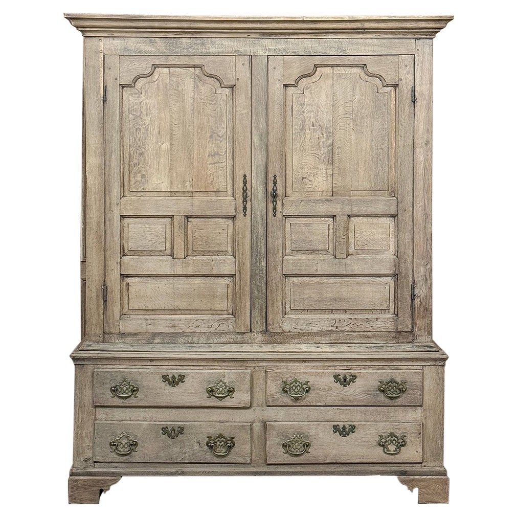 18th Century English Linen Press ~ Cabinet in Stripped Oak For Sale