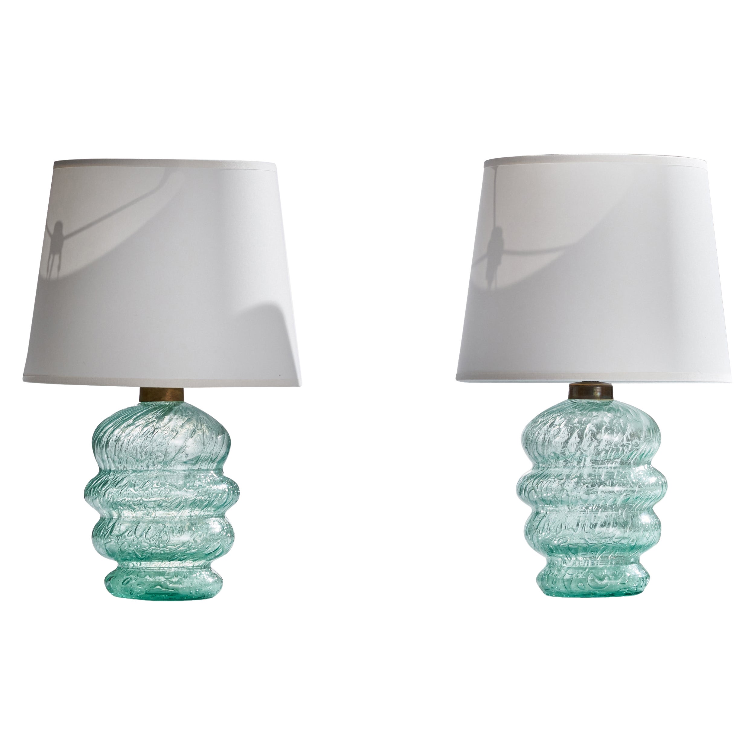 Ture Berglund, Table Lamps, Glass, Brass, Sweden, 1940s For Sale