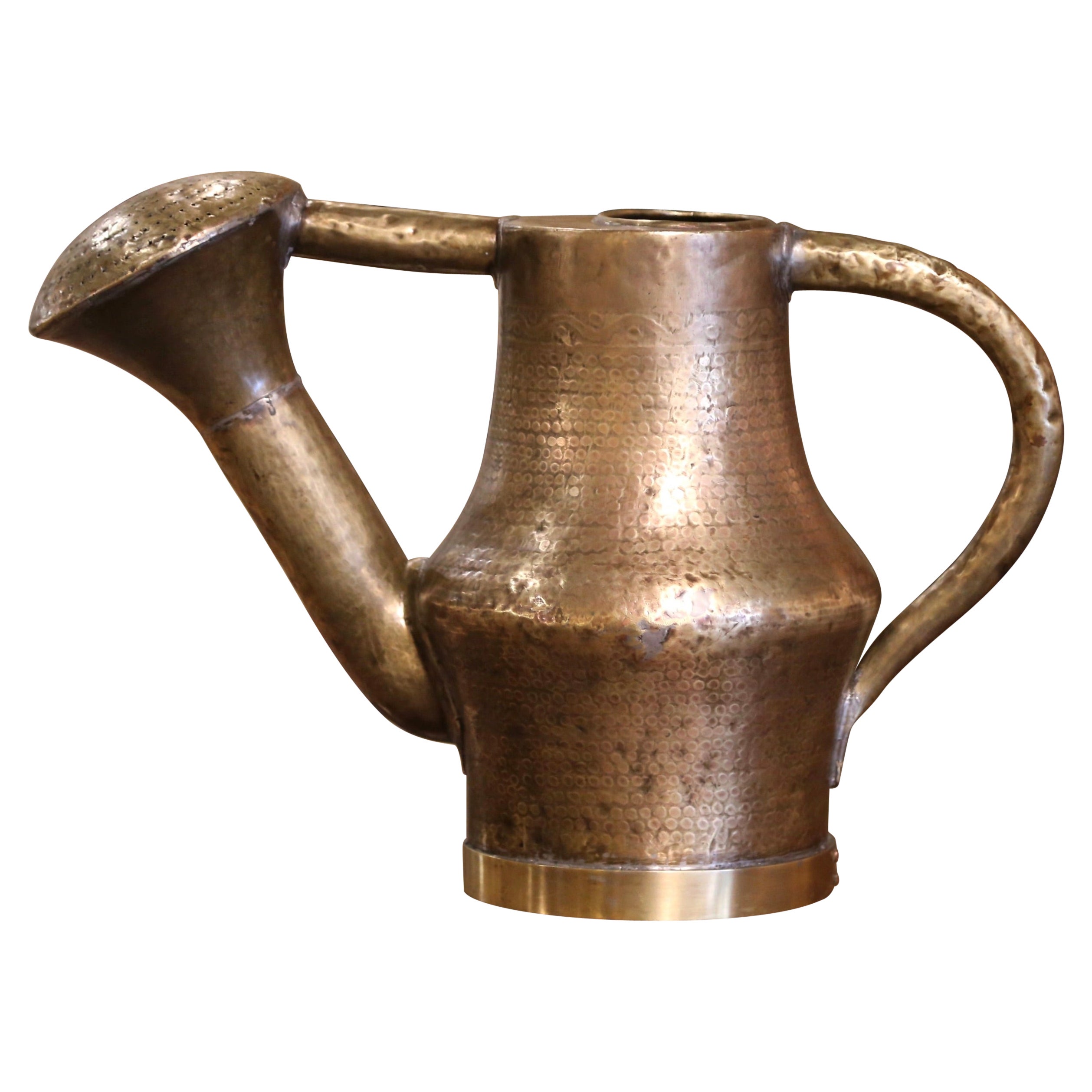 Mid 19th Century French Hammered Brass Watering Can For Sale