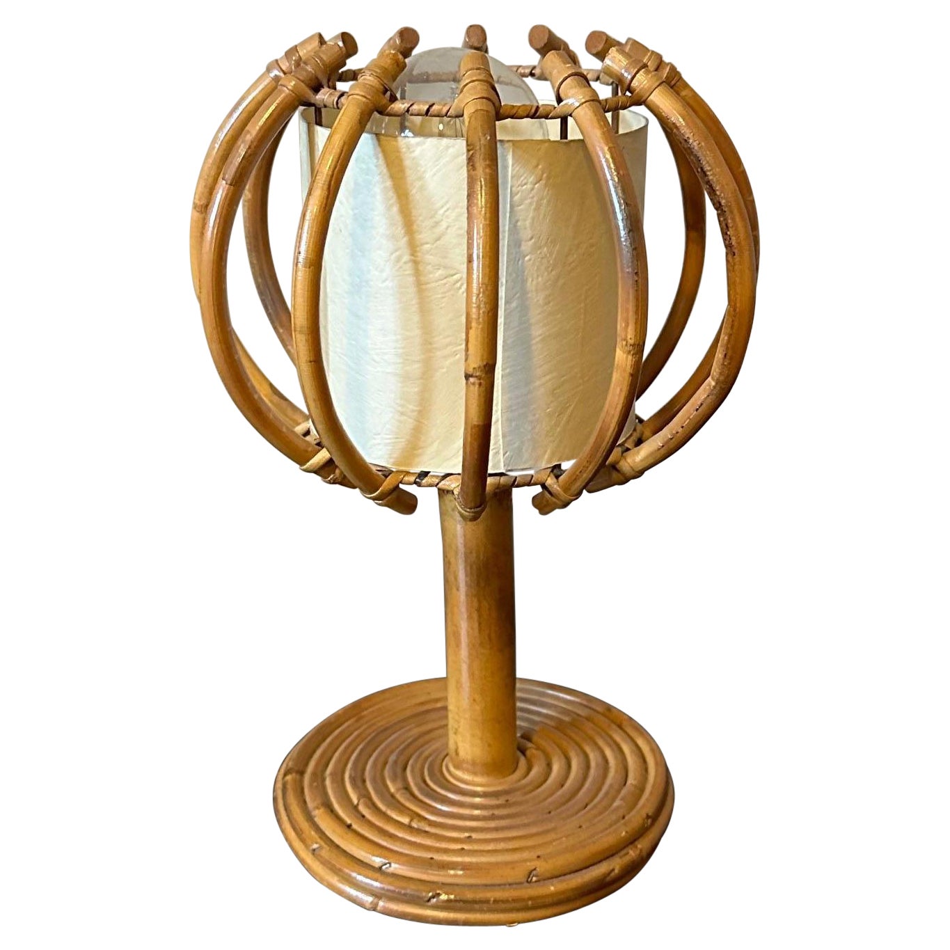 Mid-century French Louis Sognot Rattan Table Lamp, 1960s For Sale