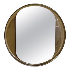 Retro Italian modern round wall mirror in semitransparent brown plastic, 1970s 