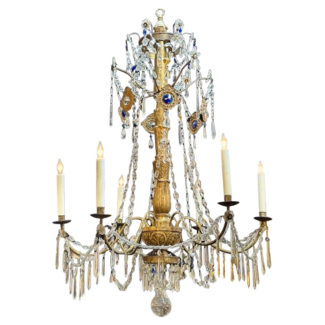 18th Century Giltwood and Crystal Chandelier from Genoa For Sale