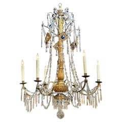 Antique 18th Century Giltwood and Crystal Chandelier from Genoa