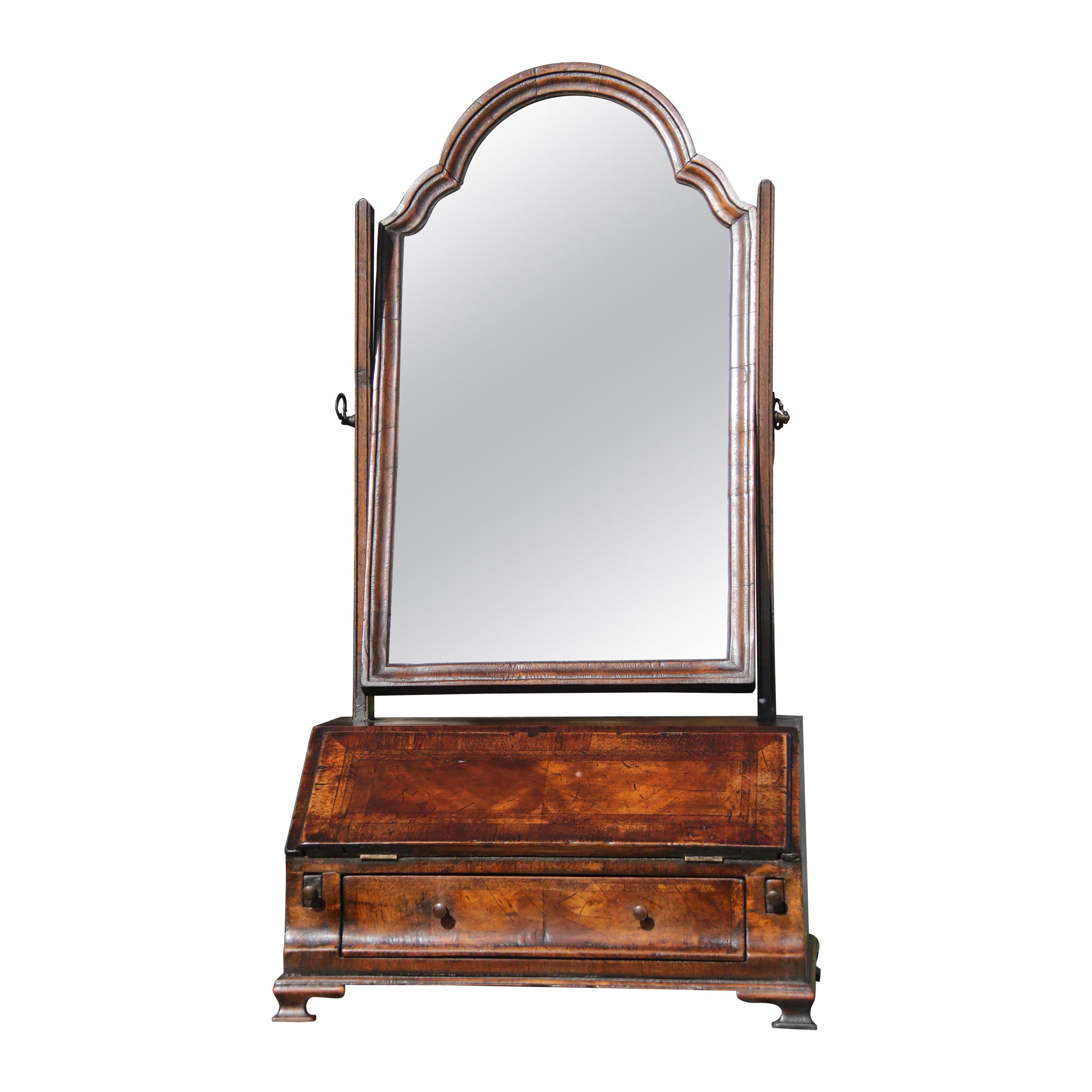 Antique rare early 18th century style figured walnut table mirror English C 1860 For Sale