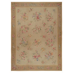 Antique Aubusson Rug in Beige-Brown with Floral Patterns, from Rug & Kilim