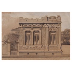 Antike CIRCA 1900 Architektonische Aquarellmalerei