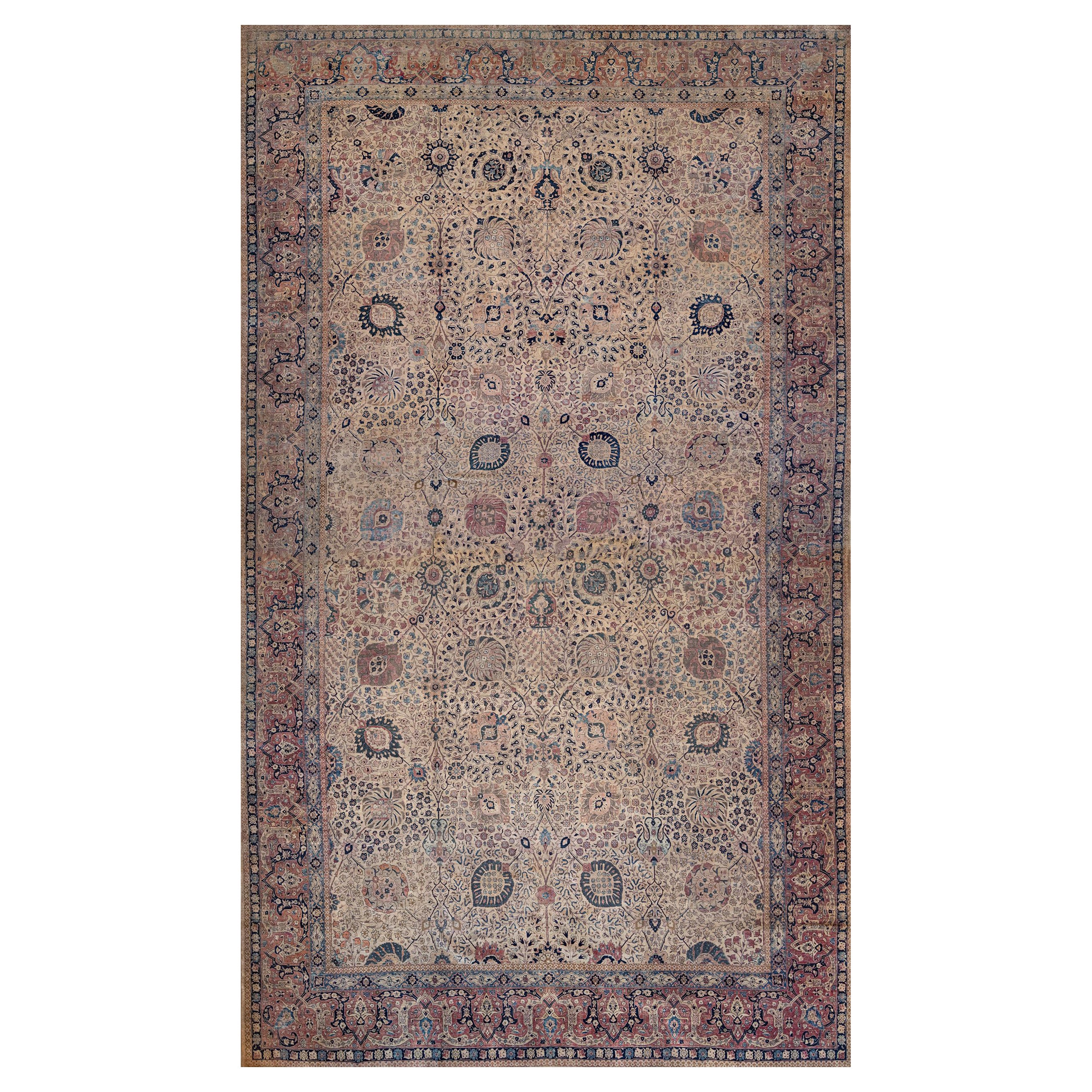 Large 14'8"x25' Vintage Circa-1920 Hand-Knotted Wool Floral Persian Tabriz Rug