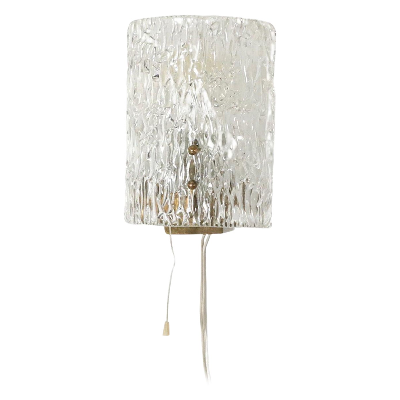 Mid-Century Kalmar Style Moulded Glass and Brass Wall Sconce For Sale