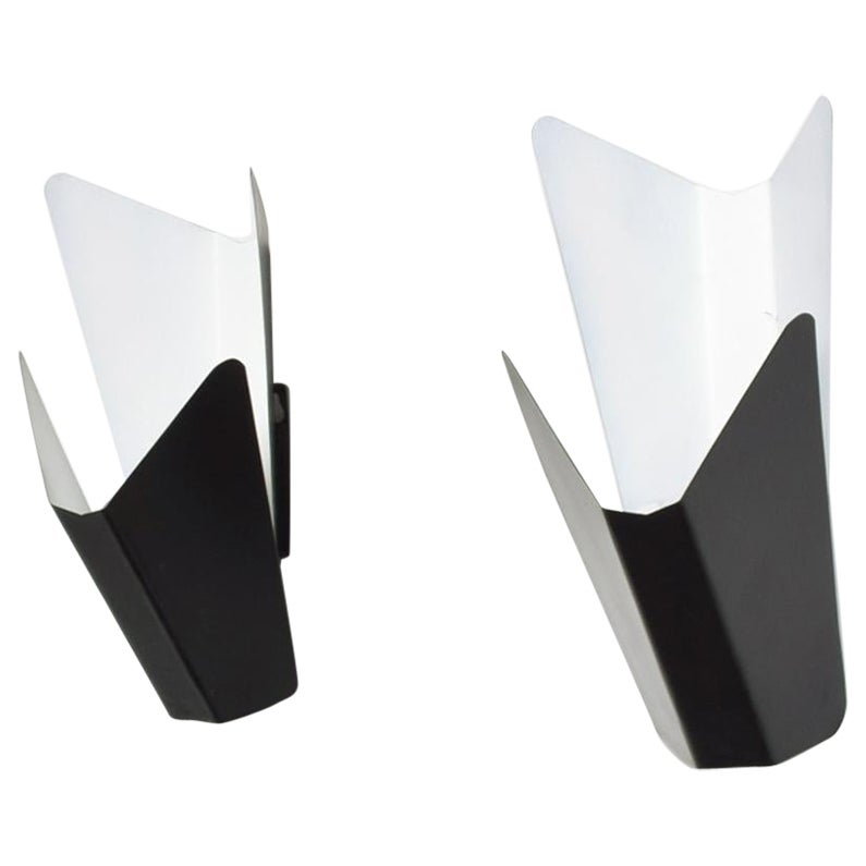 French-Italian Design Pablo Romo Black Metal Wall Sconce Pair For Sale