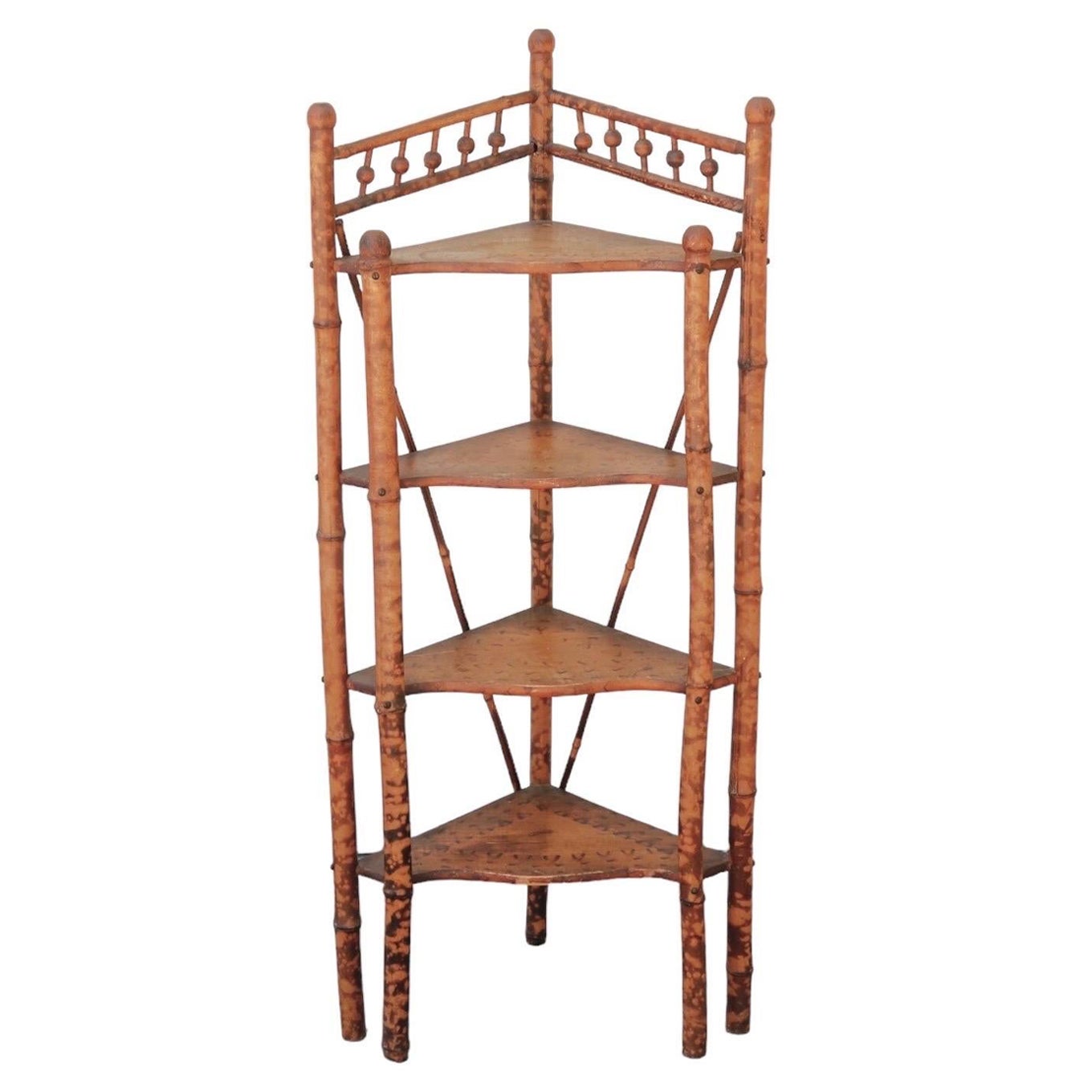 Antique Bamboo Corner Etagere For Sale