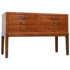 Ole Wanscher Walnut with Brass Double Chest of Drawers, Denmark, 1940s 5