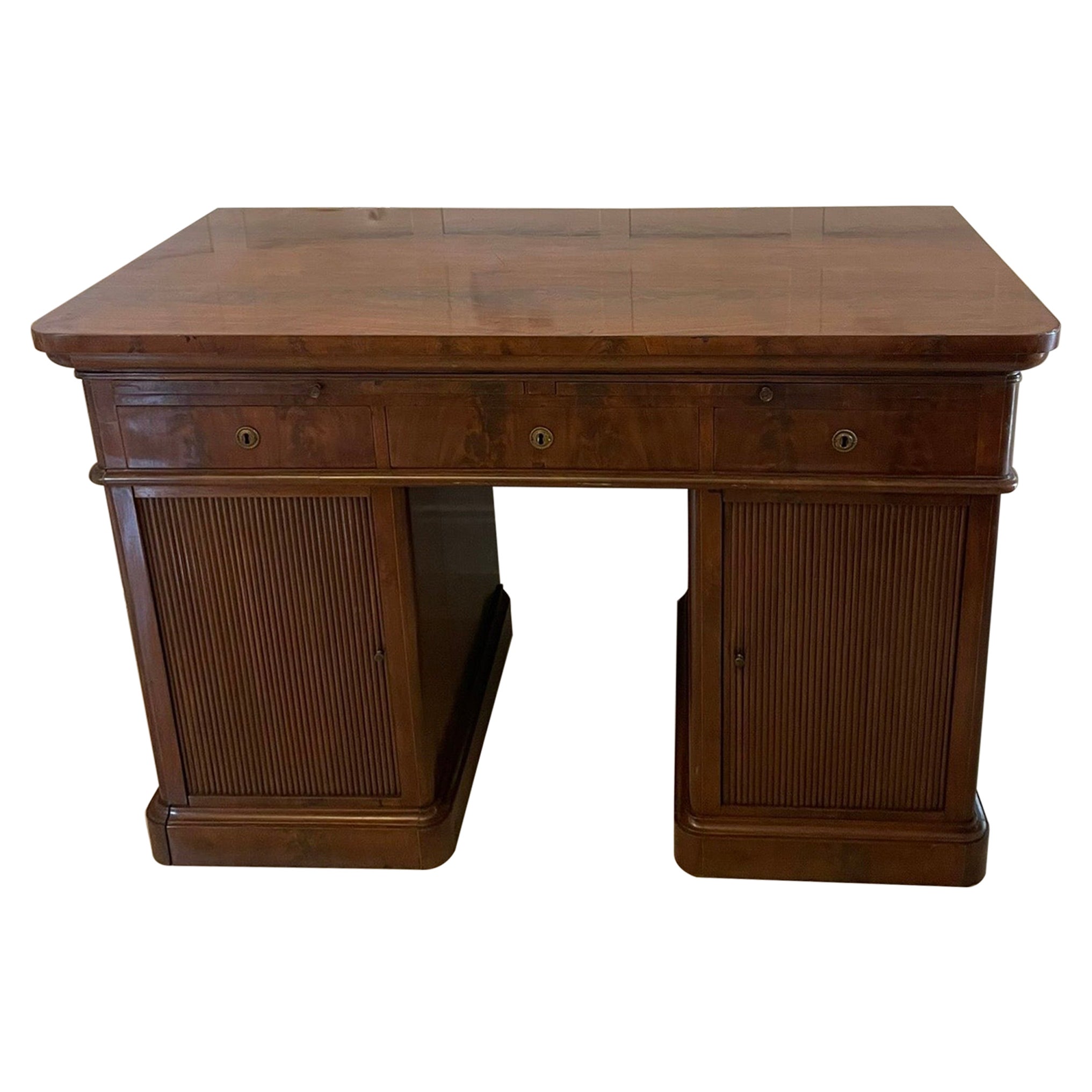 Unusual Antique Victorian Quality Figured Mahogany Kneehole Architects Desk For Sale