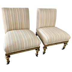French Napoleon III Slipper Chairs Gilt Ebony Details, a Pair