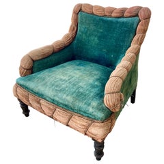Antique French Napoleon III Club Chair in Original Textiles