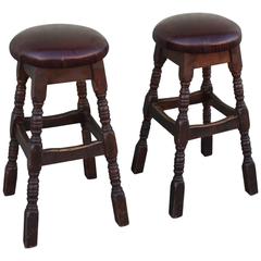 Vintage Pair of Bar Stools with for Alligator Leather Seats