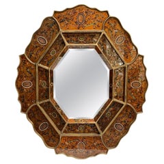 Vintage Octagonal Venitian style  Reverse Painted Wall Mirror