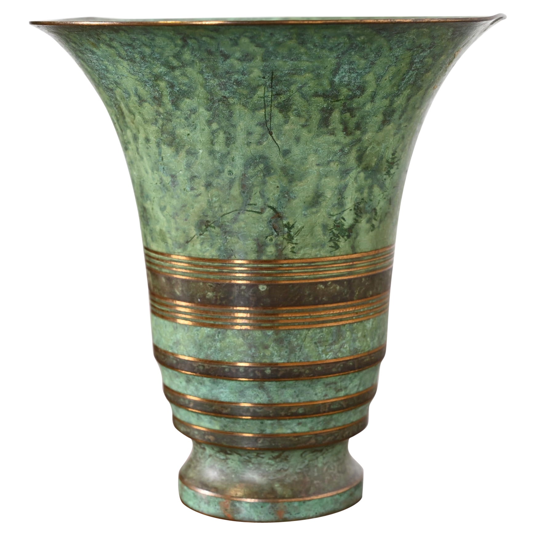 Carl Sorensen Art Deco Verdigris Bronze Vase, Early 20th Century