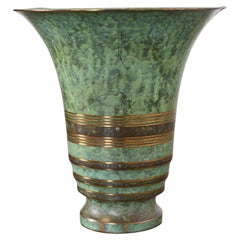 Antique Carl Sorensen Art Deco Verdigris Bronze Vase, Early 20th Century