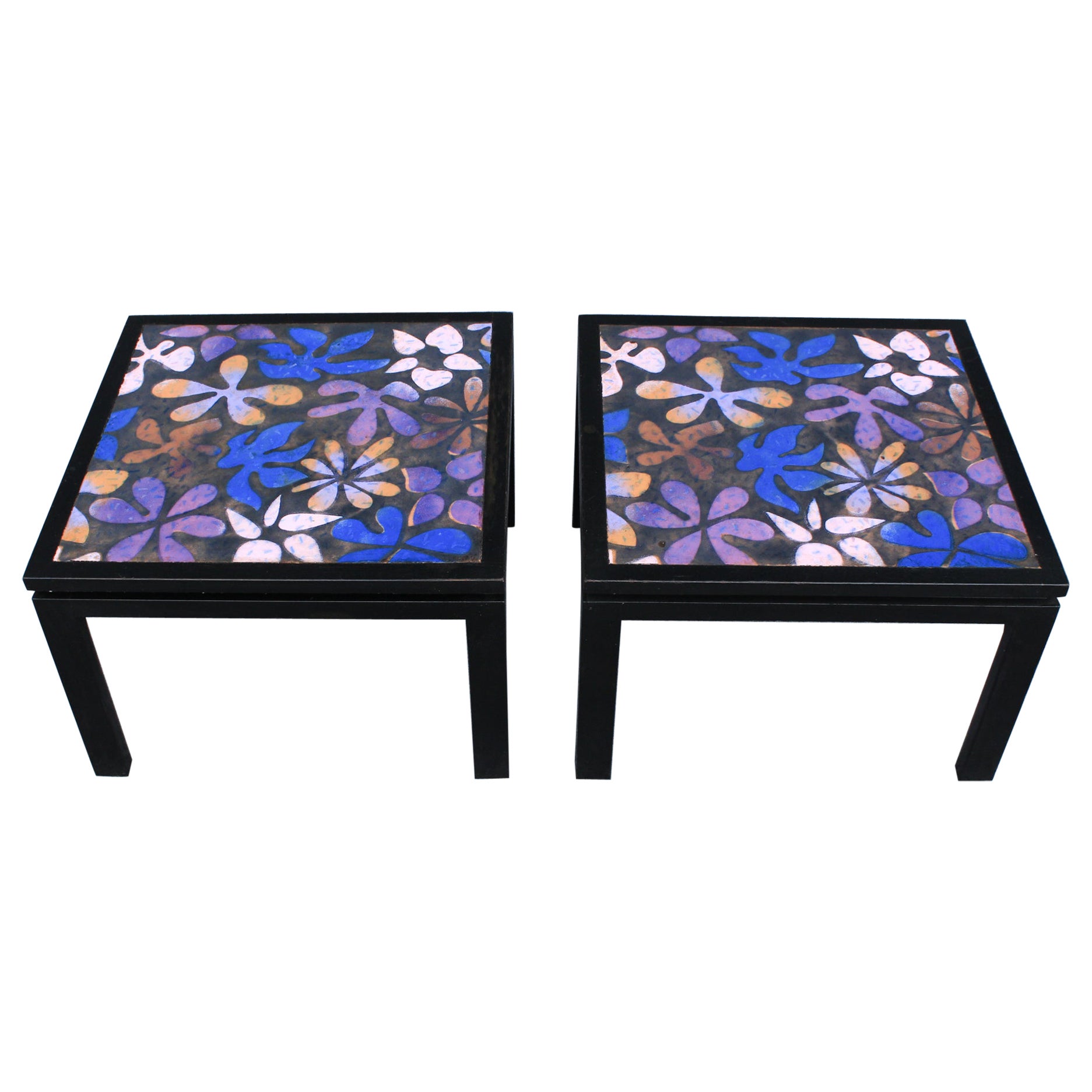 1960s Pair of Harvey Probber Copper & Mahogany Flower-Top Side Tables For Sale