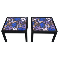 Paire de tables d'appoint Harvey Probber en cuivre et acajou à plateau à fleurs des années 1960