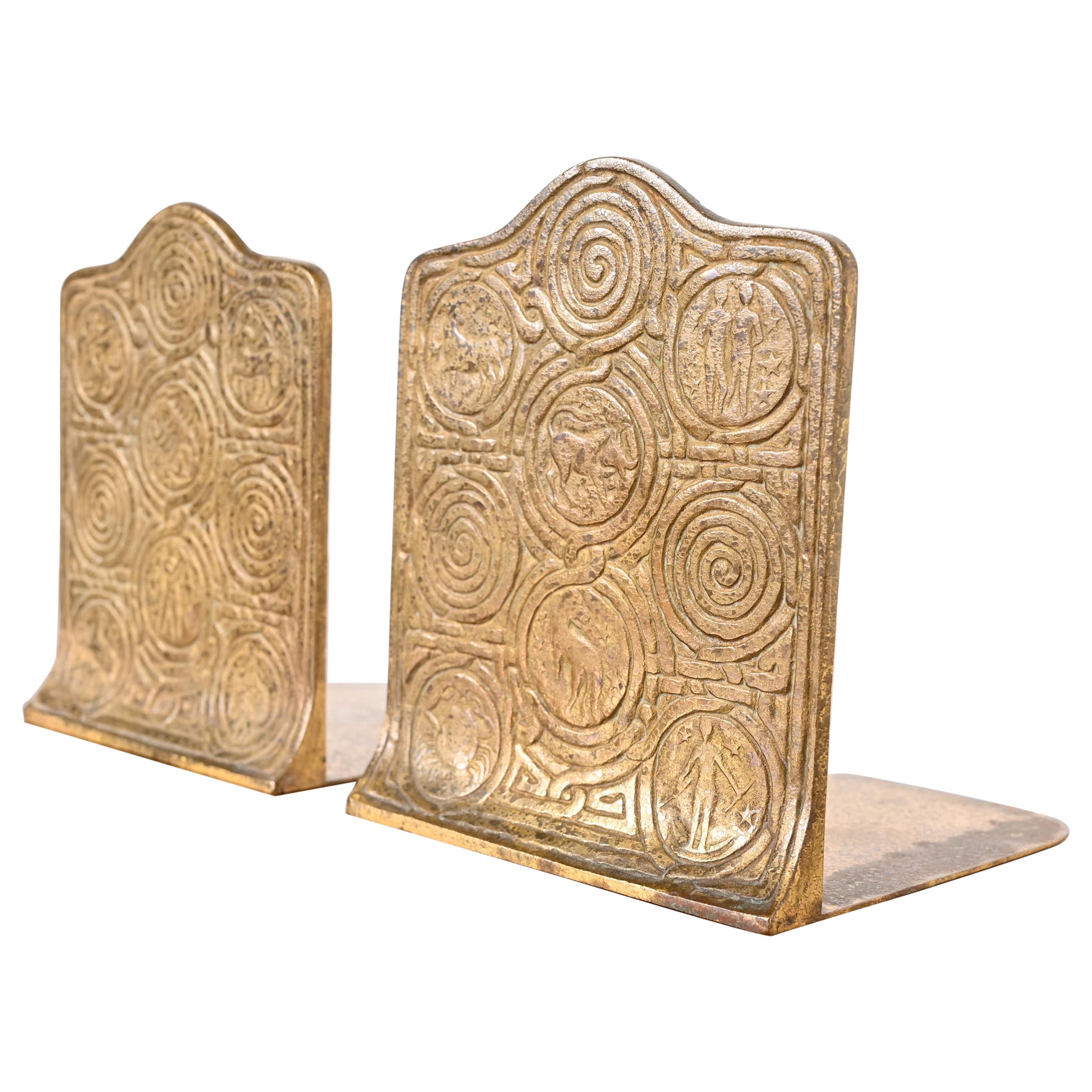 Tiffany Studios New York Bronze Doré Zodiac Bookends, Circa 1910 For Sale