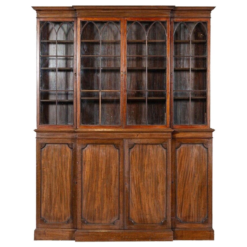 19thC English Mahogany Arched Glazed Bookcase Cabinet For Sale