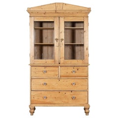 Antique 19thC Large English Glazed Pine Housekeepers Cabinet