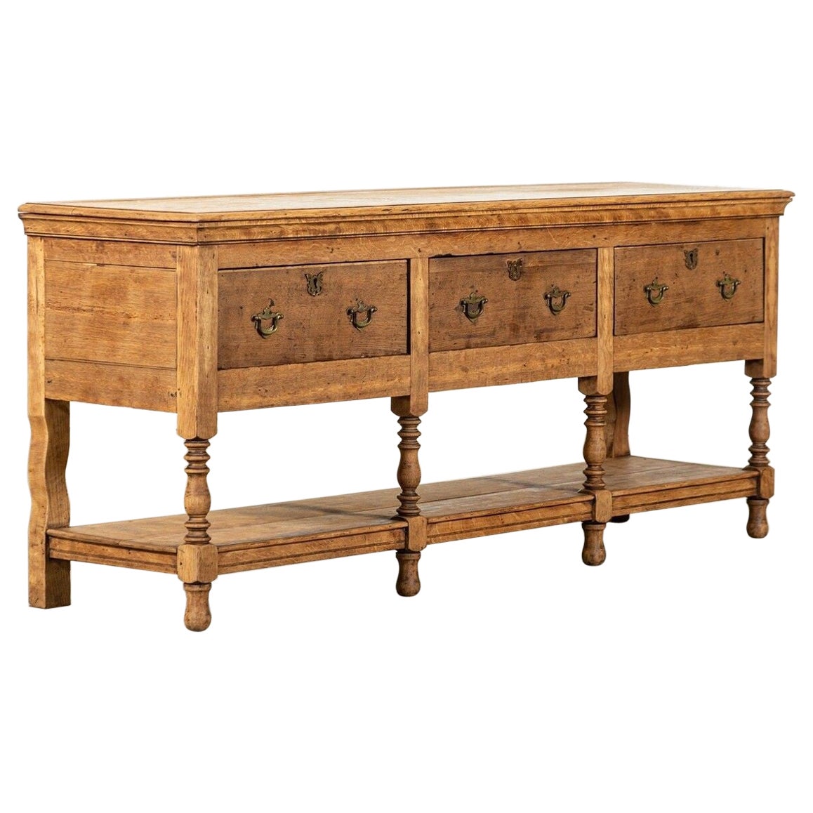 Large 19thC English Oak Potboard Dresser Base For Sale