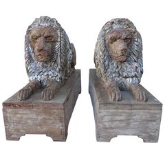 Pair of 19th Century Carved Italian Lions on Bases 4
