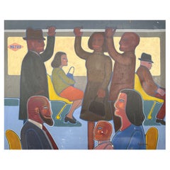 Oil Painting about People on an subway train route