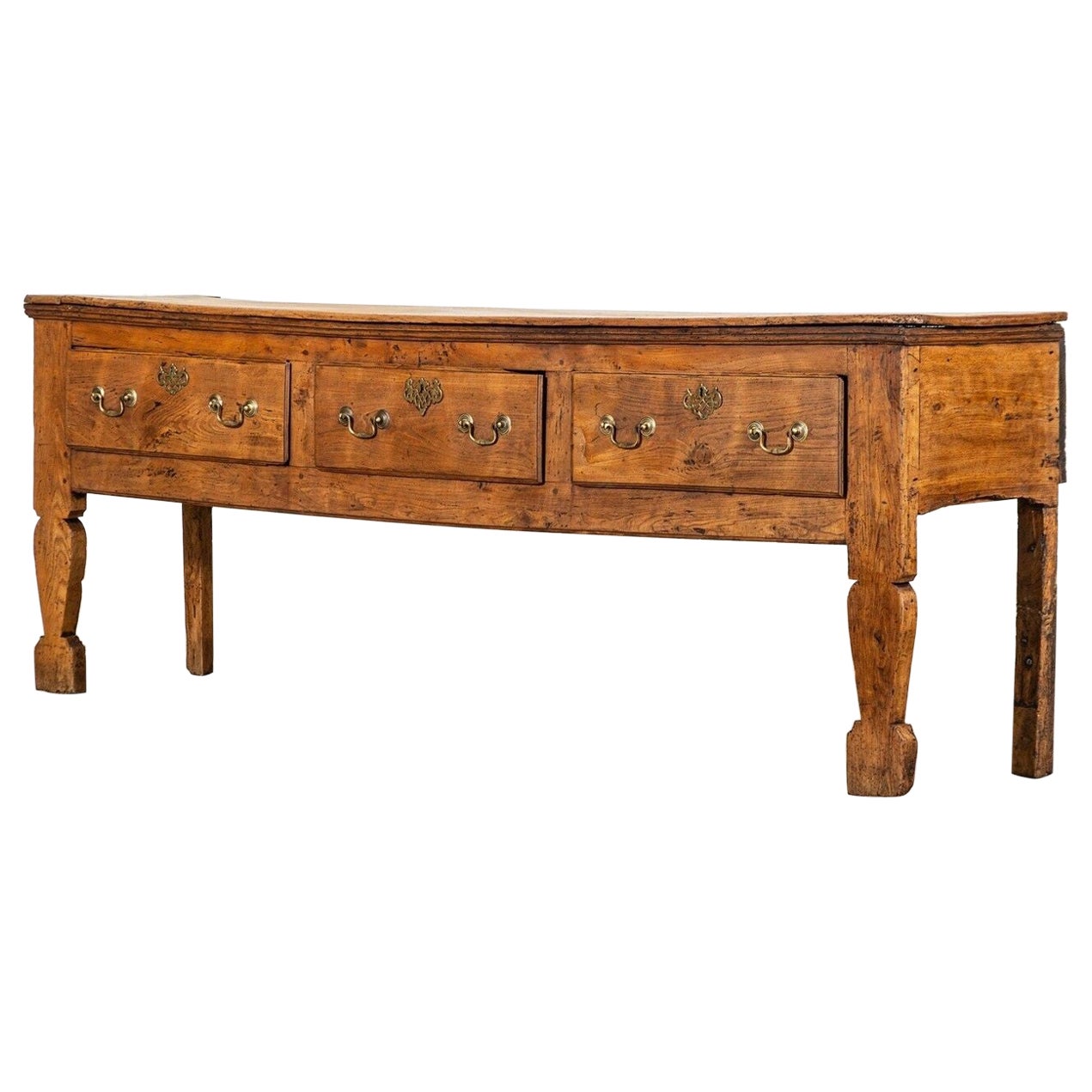 Large English 18thC Vernacular Elm Dresser Base For Sale