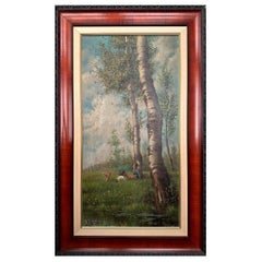 Oil Painting of a Beautiful Landscape with Two Childrens