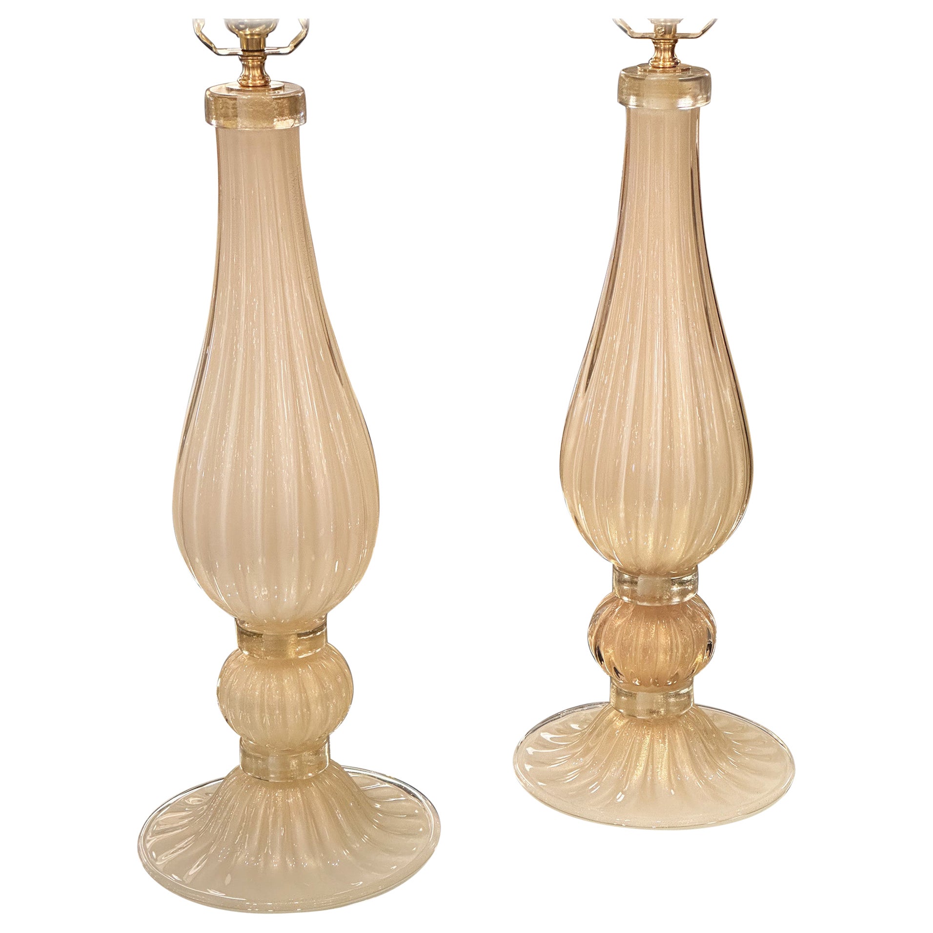 Murano "Incamiciato" Gold Glass Table Lamps For Sale