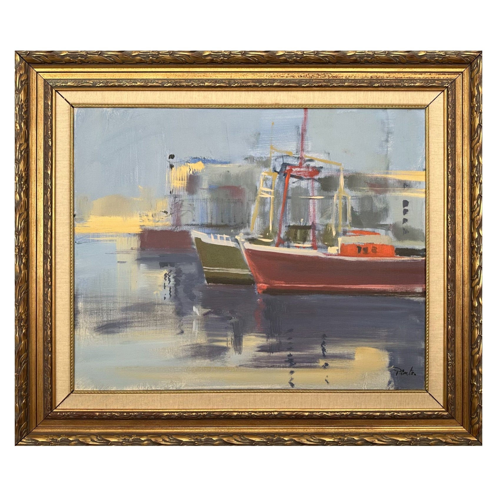 Coastline Landscape for a Boats Oil Painting  For Sale