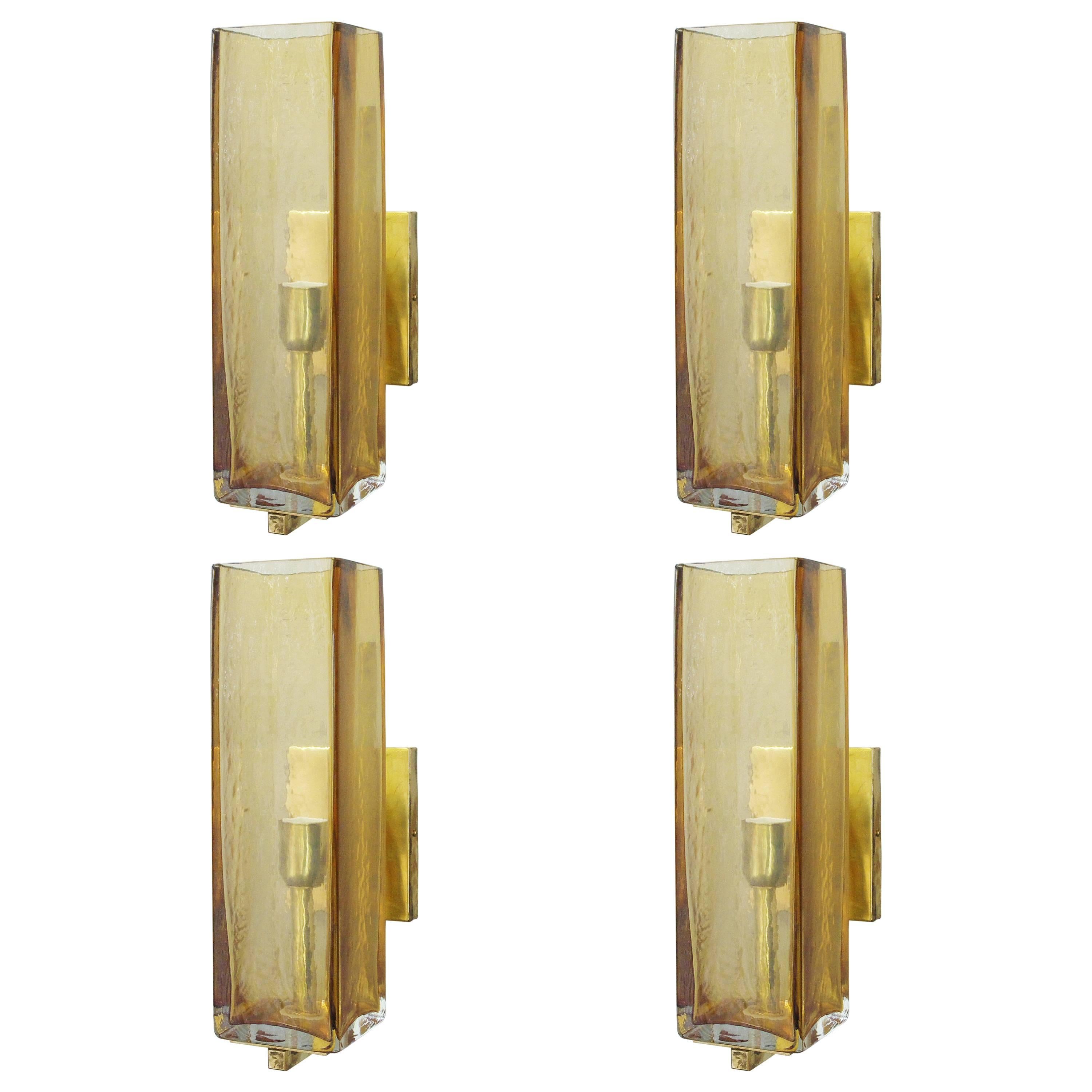 Two Sets of Four Geometric Murano Sconces by Fabio Ltd