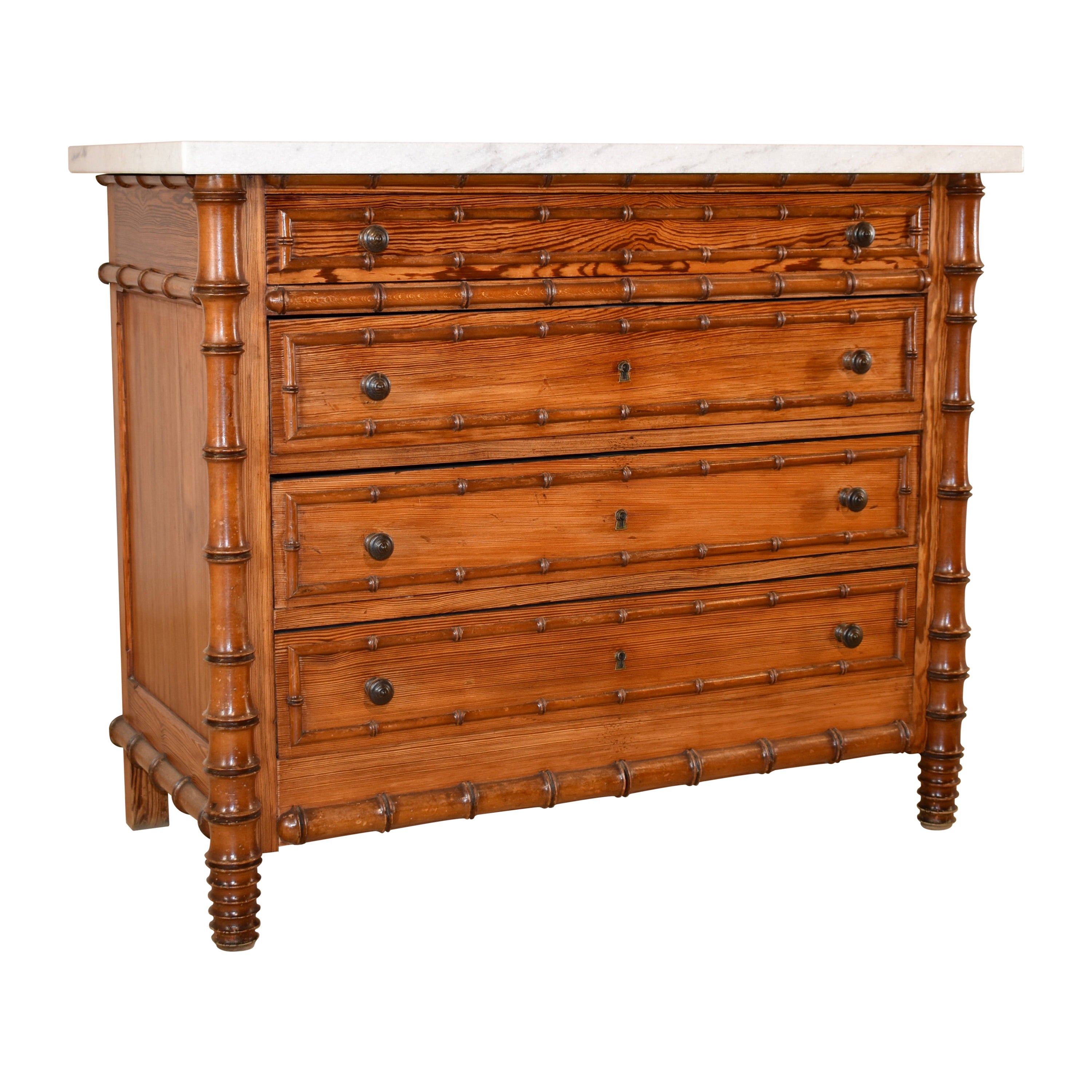 19th Century French Faux Bamboo Chest of Drawers For Sale