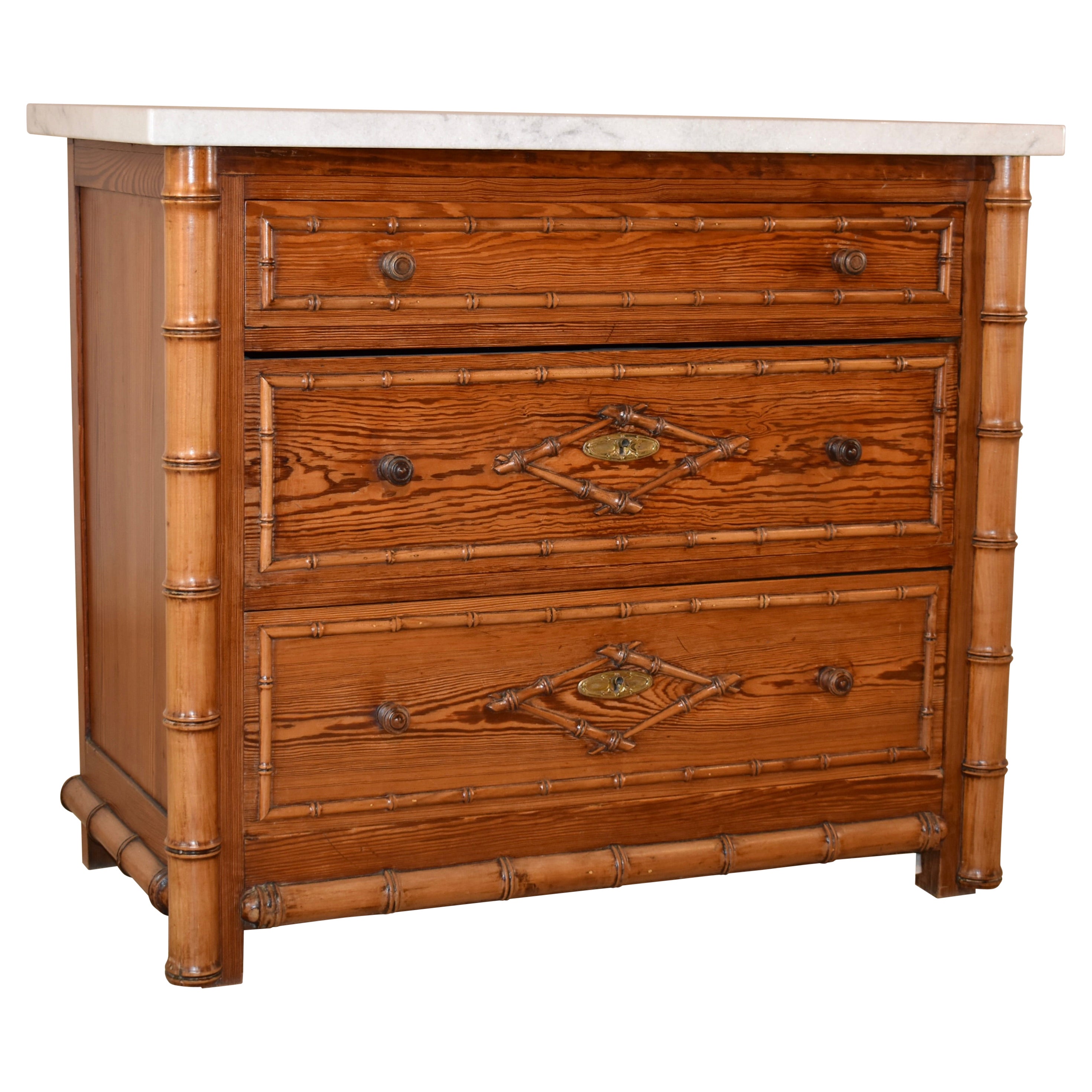 19th Century French Faux Bamboo Chest of Drawers For Sale