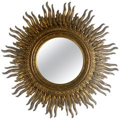 Vintage Monumental Carved Gilt Wood Sunburst Mirror