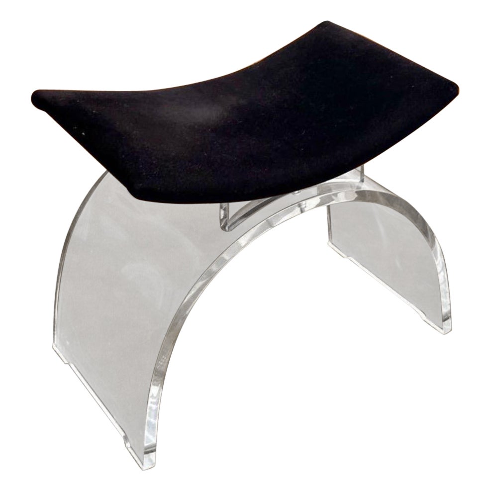 Sculptural Arched Vintage Lucite and Upholstered Vanity Stool or Bench For Sale